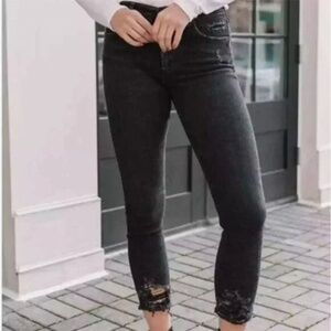 AGOLDE | High Waist 'Feel Good' Distressed Raw Hem Skinny Jeans Black | Size 29